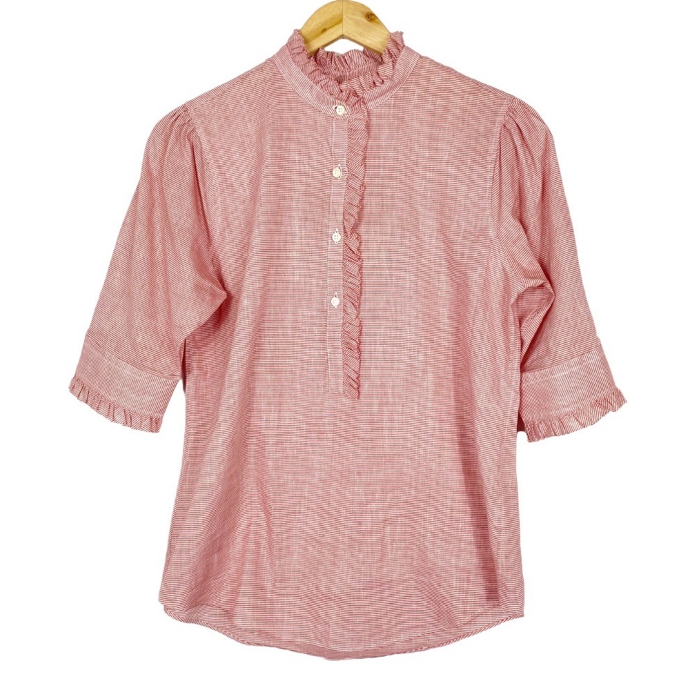 ANN MASHBURN Red Frill Popover shirt
